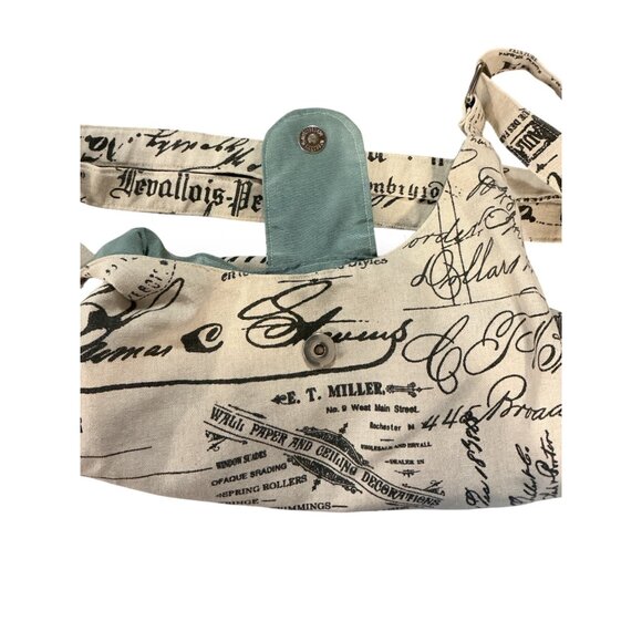Handmade Canvas Shoulder Bag With Script Print Text  12" X 9"  Multiple Inner Po - Picture 6 of 7